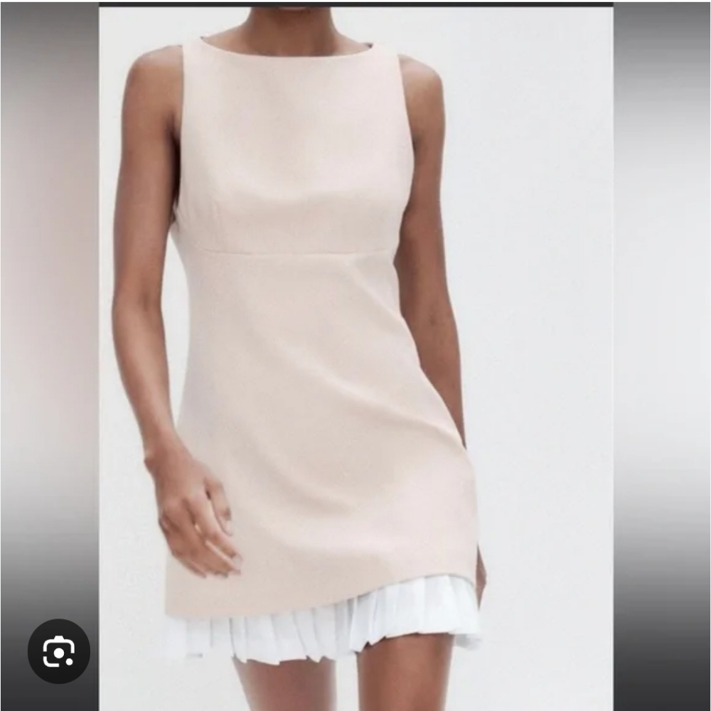 Zara Beige and White Layered Mini Dress